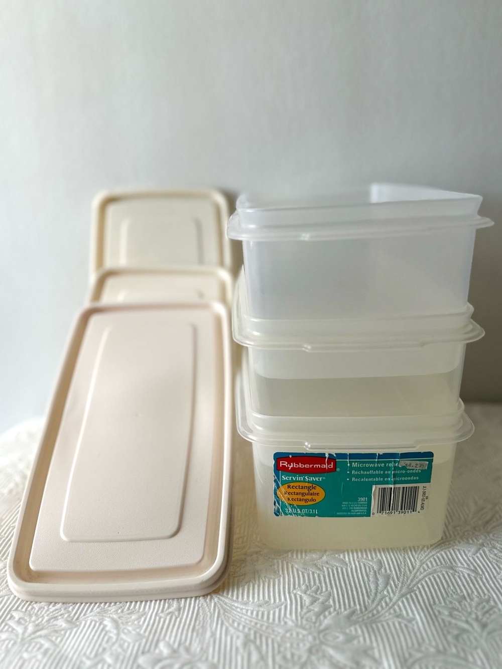 Rubbermaid Vintage Set of 3 Servin Saver 12 Cup Rectangular Container #9 w/ Lid